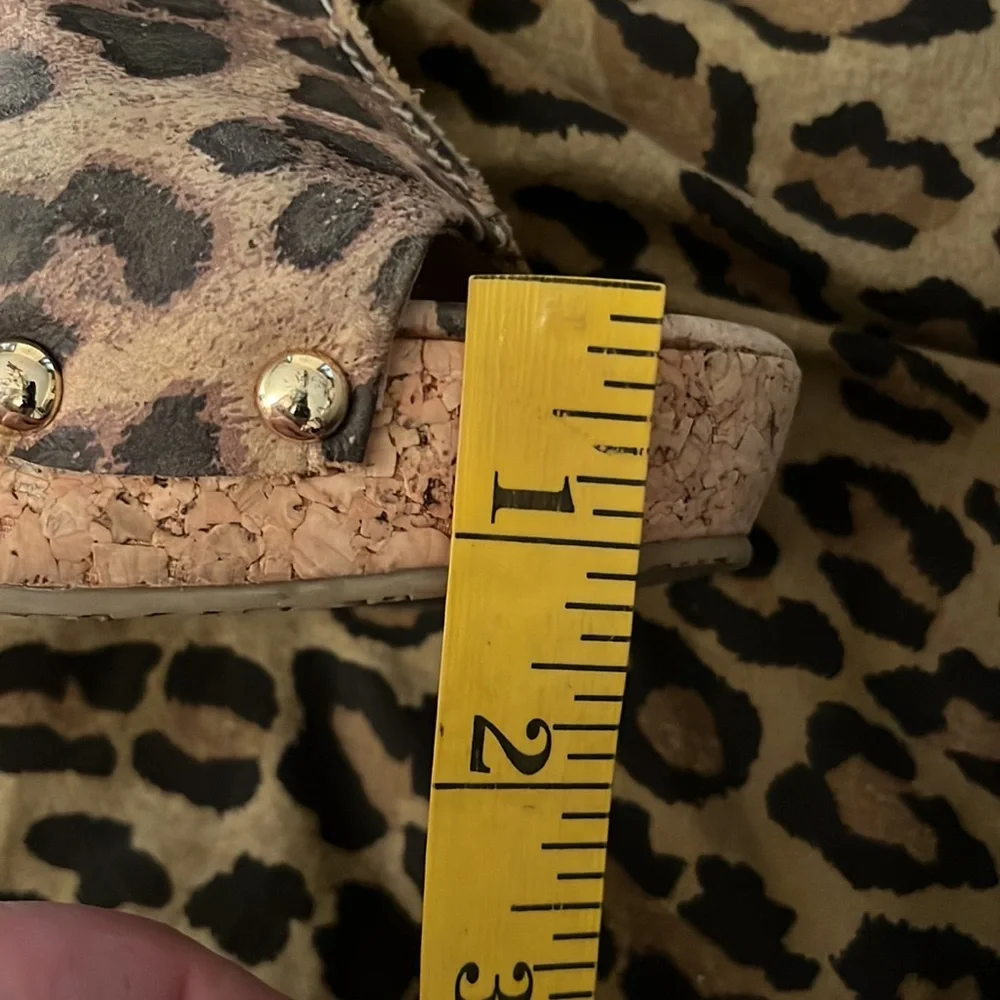 Micheal Kors size 10 leopard print platform wedge cork heel genuine leather